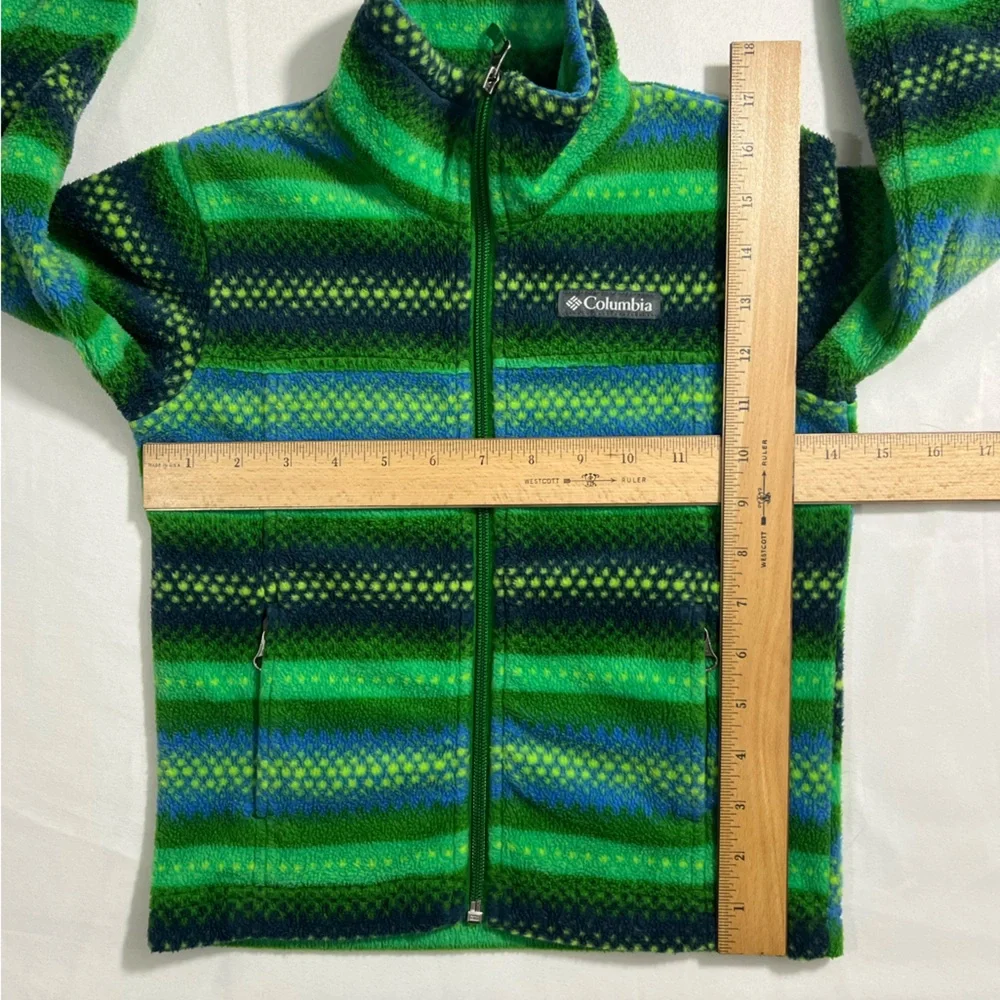 Columbia Zing III Striped Fleece Jacket Green/Blue Boys XXS (4-5)